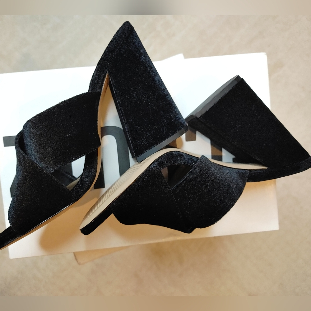 Schutz Velvet Crossover Heeled Mules - Callie, Black 8